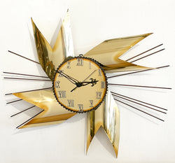 Mid Century Metal Art Starburst Clock, Battery Operated