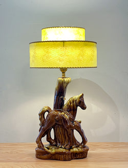 Cute 1950s Horse Lamp with Two-Tier Fibreglass Shade