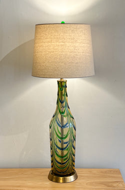 Beautiful Vintage Murano Glass Lamp with Blue and Green Swirls