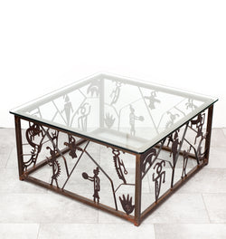 BUY IT NOW - Vintage Brutalist Style Steel & Glass Coffee Table, w/ Unique Southwest Inspired Design