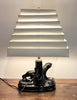 Rare 1950s Ceramic Panther Lamp w/ Planter & White Enamelled Metal Venetian Shade