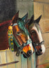 Charming Antique Original Oil Painting of Horses in a Stable