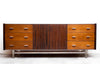 SALE! Striking Mid Century Mixed Wood Sideboard w/ Lucite & Chrome Legs