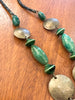 Pretty Vintage Peruvian Coin Necklace, Ceramic Beads w/ Leather Cord