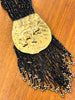 Black Seed Bead and Brass Necklace w/ Elephant Motif