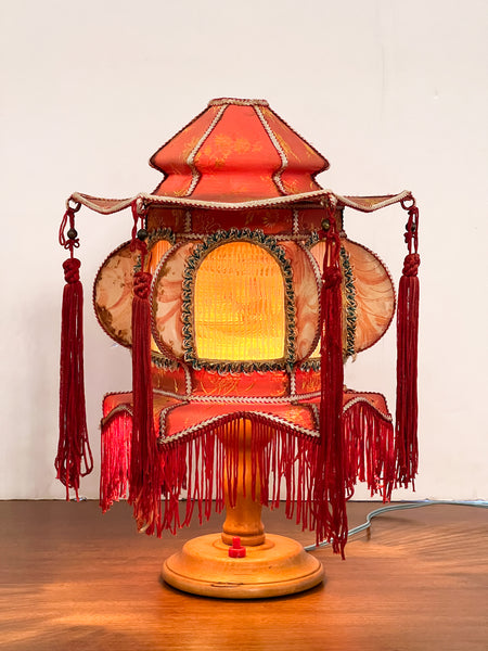Sweet 1940s Silk Pagoda Lamp with Motion Cylinder
