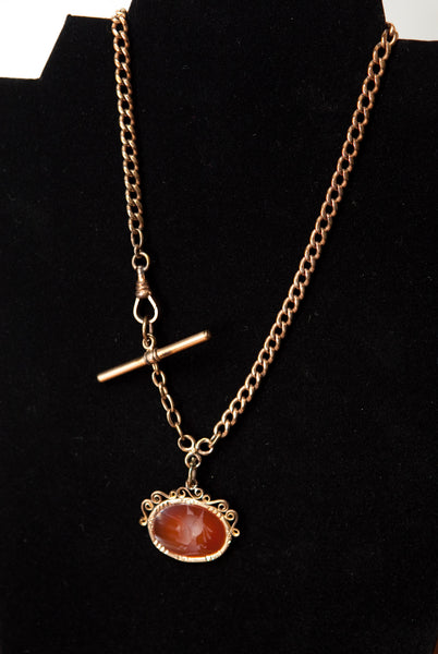 Victorian Era Watch Chain/Necklace w/ Gold and Carnelian Fob