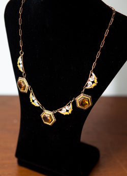 Fabulous 1930s Enamel & Glass on Copper Necklace