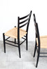 Pair of Petite Vintage Black Lacquer and Woven Seat Dining Chairs