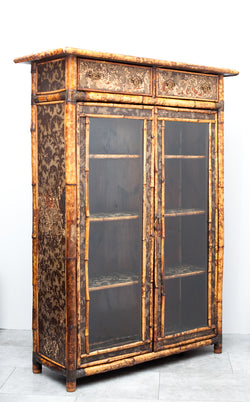 Gorgeous Late 1800s Bamboo & Embossed Paper Cabinet, Made in England