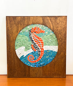 Fantastic Mid Century Mosaic Tile Seahorse with Walnut Frame