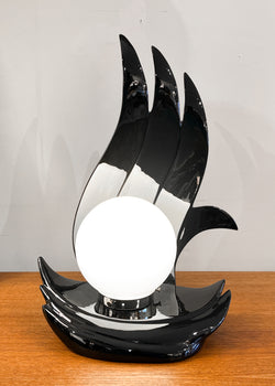 Funky 1980s Ceramic Sculpture Lamp w/ Glass Globe
