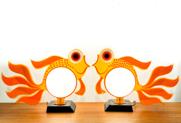 Spectacular Pair of 1970s Lucite Goldfish Lamps, Large Statement Pieces!
