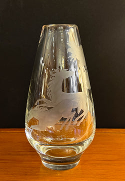 Unique Hand-Etched Vase w/ Wild Horse Motif, Made in Norway