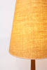 Mid Century Solid Teak Floor Lamp w/ Sculpted Details & Burlap Shade