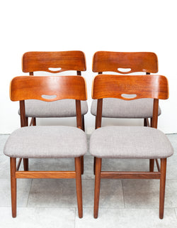 Beautiful Set of 4 Mid Century Teak Dining Chairs w/ New Upholstery