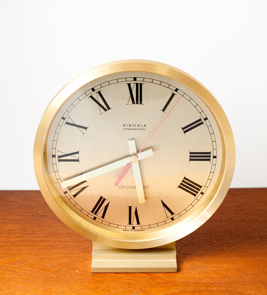Modernist Brass Mantle Clock by Kienzle of Germany, Circa 1970s