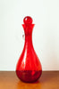 Beautiful Mid Century Ruby Red Blown Glass Decanter w/ Bubble Stopper