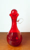 Beautiful Mid Century Ruby Red Blown Glass Decanter w/ Bubble Stopper