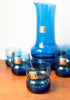 Vibrant Blue Mid Century Italian Glass Decanter/Pitcher & Matching Glasses