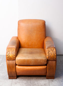 Fabulous 1930s Art Deco Club Chair w/ Wood Detail & Well Worn Patina