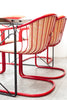 Fab Set of  1980s Tubular Metal Bucket Chairs in Red w/ Original Leather Cushions