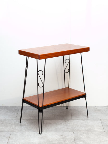 Unique Mid Century Teak & Wrought Iron Side Table/Plant Stand