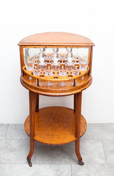 Rare Antique Oak Industrial Rotating Bar Cabinet