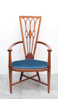 Gorgeous Art Nouveau Chair w/ Inlay Detail & New Velvet Upholstery