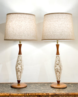 Funky Pair of Mid Century Table Lamps w/ New Linen Shades
