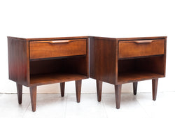 Hard to Find Pair of Mid Century Walnut Nightstands, Refinished Tops