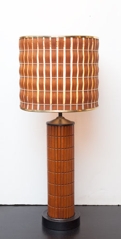 Funky 1960s "Gruvwood" Table Lamp w/ Double Barrel Shade