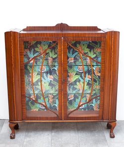 Fabulous Antique Display Cabinet w/ Gorgeous New Tiger Background
