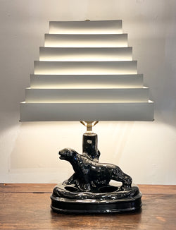 Rare 1950s Ceramic Panther Lamp w/ Planter & White Enamelled Metal Venetian Shade