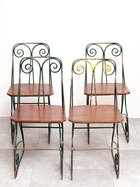 BUY IT NOW - 1930s Heavy Iron Chairs w/ Original Paint, Refinished Seats
