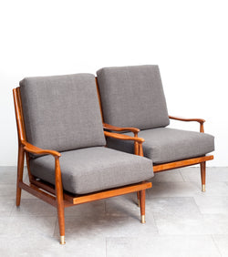 Gorgeous Mid Century Matching Pair of Lounge Chairs, Refinished, New Upholstery