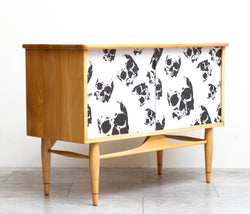 Fun 1950s Record Cabinet, Refinished, Funky Skull Wallpaper