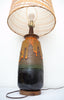 Unique Tiki-Style Ceramic Lamp with Interesting Drip Glaze & Original Shade