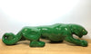 Rare Vintage Emerald Green Ceramic Panther w/ Rhinestone Eyes