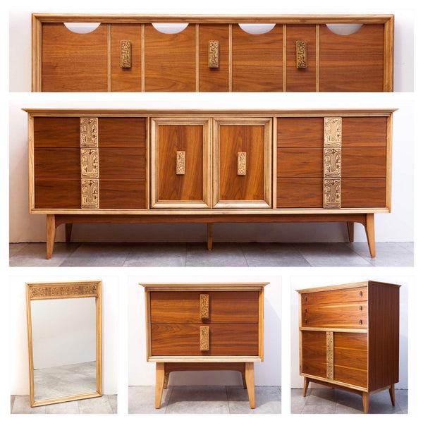 SALE! Incredible Completely Refinished Mid Century Furniture Suite, "Aztec" by Bassett