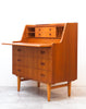 Mid Century Teak Secretary Desk, Refinished, the Perfect Compact WFH Solution