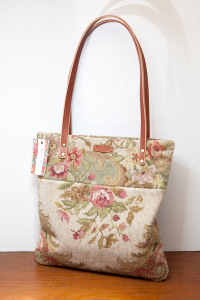Lovely Ruth + Nelly Antique Floral Double Sided Needlepoint Bag