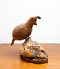 Sweet Carved Wood Quail on Burl, Signed by the Artist