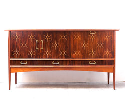 SALE! Exceptional Mid Century Refinished 1950s Sideboard w/ Amazing Starburst Detail