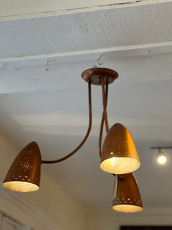 Industrial Style 1940s Copper 3-Head Ceiling Light