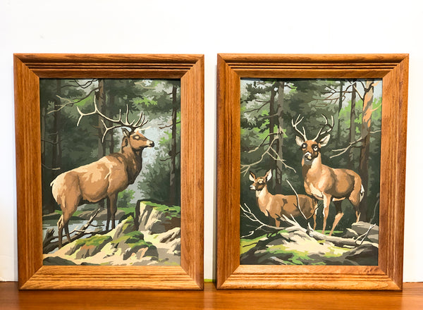Pair of Vintage Paint by Numbers, with Stag & Doe Deer