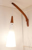 Lovely Swing Arm Teak Wall Mount Lamp w/ Luxus Sweden Glass Shade
