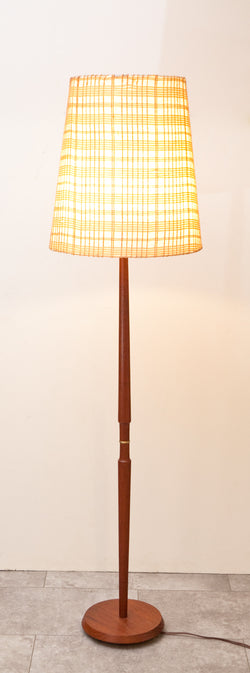 Gorgeous Solid Teak Sculptural Floor Lamp, w/ Vintage Fiberglass Shade