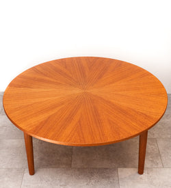Gorgeous Round Teak Coffee Table w/ Matched Grains, Made in Denmark