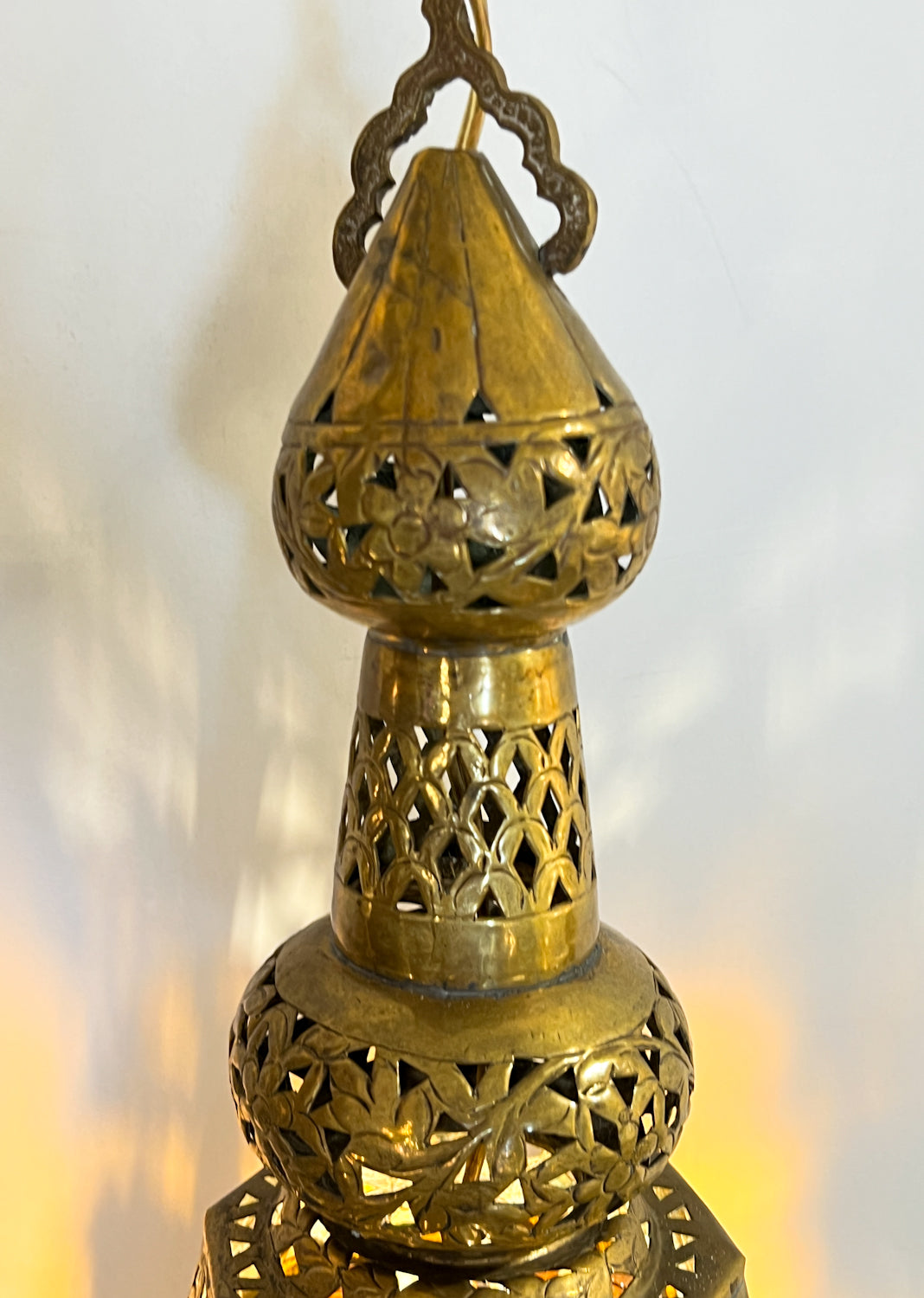 Spectacular Vintage Extra Large Middle Eastern Brass Lamp w/ Glass